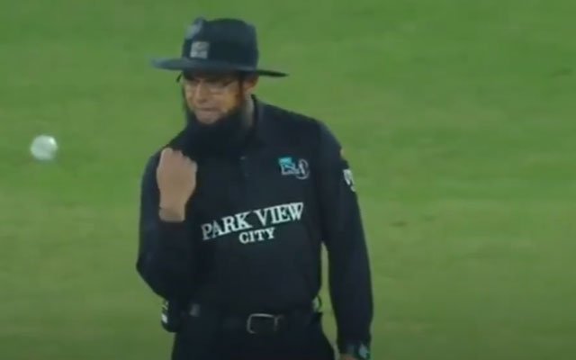 Aleem Dar celebrating