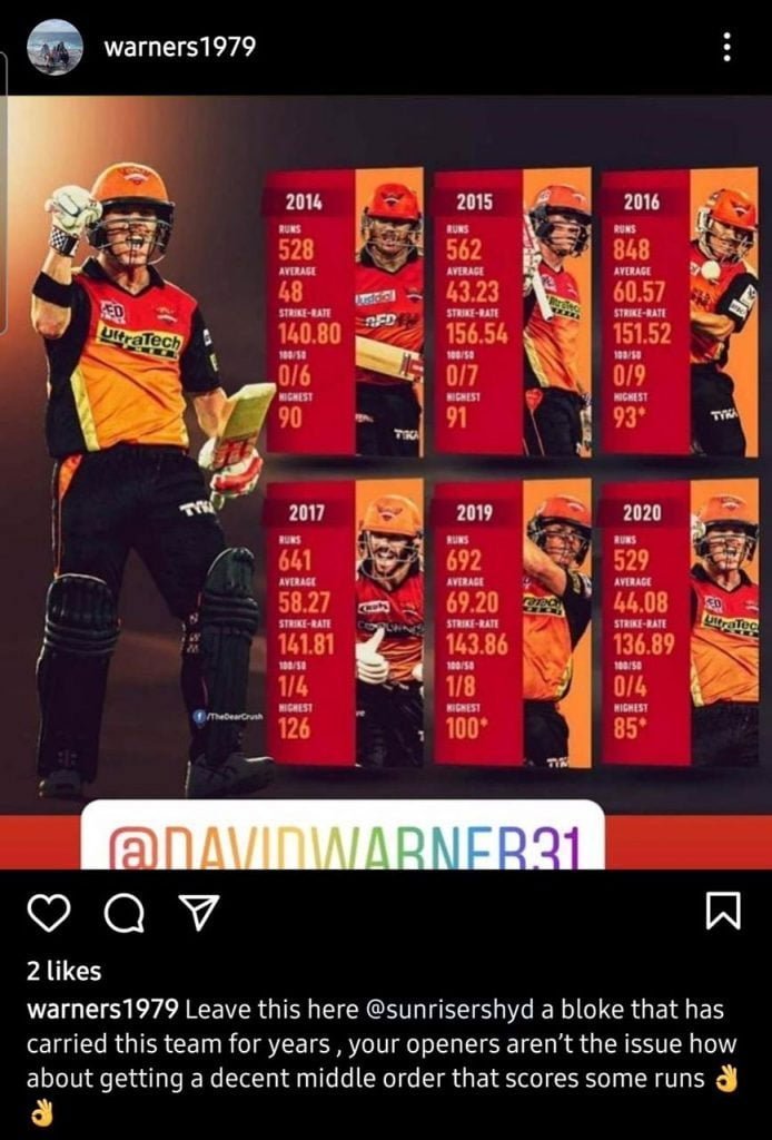 David Warner's brother post on Instagram