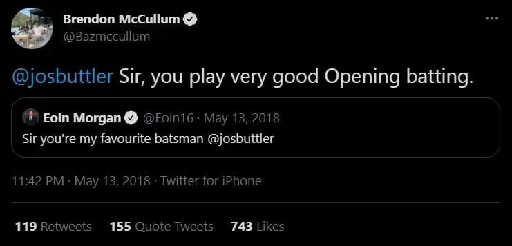 Brendon Mccullum and Eoin Morgan Twitter Post